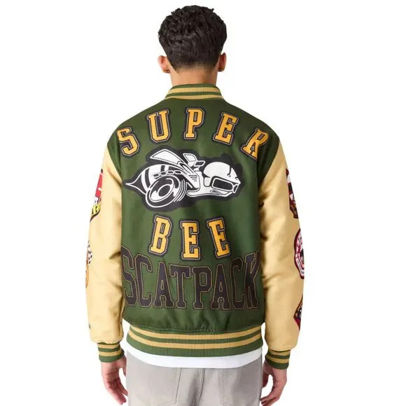 Reason x Dodge Scatpack Varsity Jacket Men Large Green Khaki Letterman Bomber - Picture 8 of 15